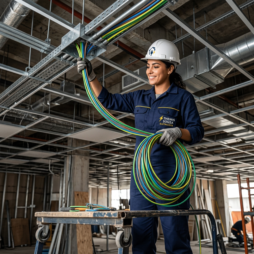 Eletricista trabalhando em manutenção comercial
